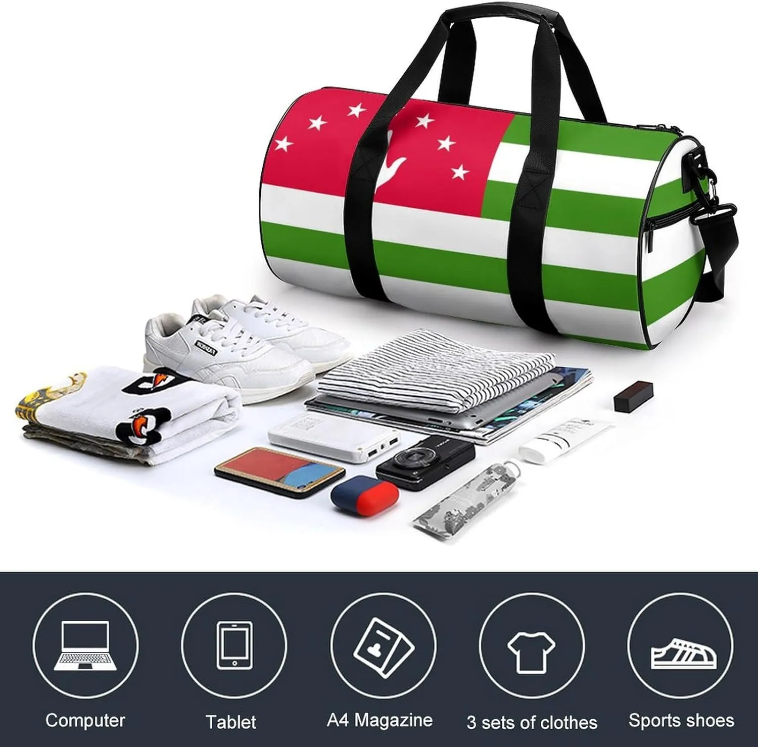 Abkhazia Flag Waterproof Gym Bag for Women Men with Wet Pocket Sports Duffel for Travel Weekender