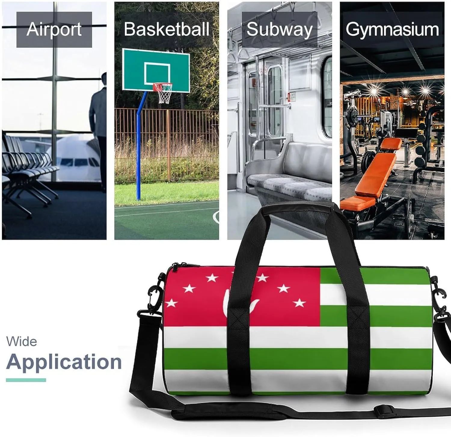 Abkhazia Flag Waterproof Gym Bag for Women Men with Wet Pocket Sports Duffel for Travel Weekender