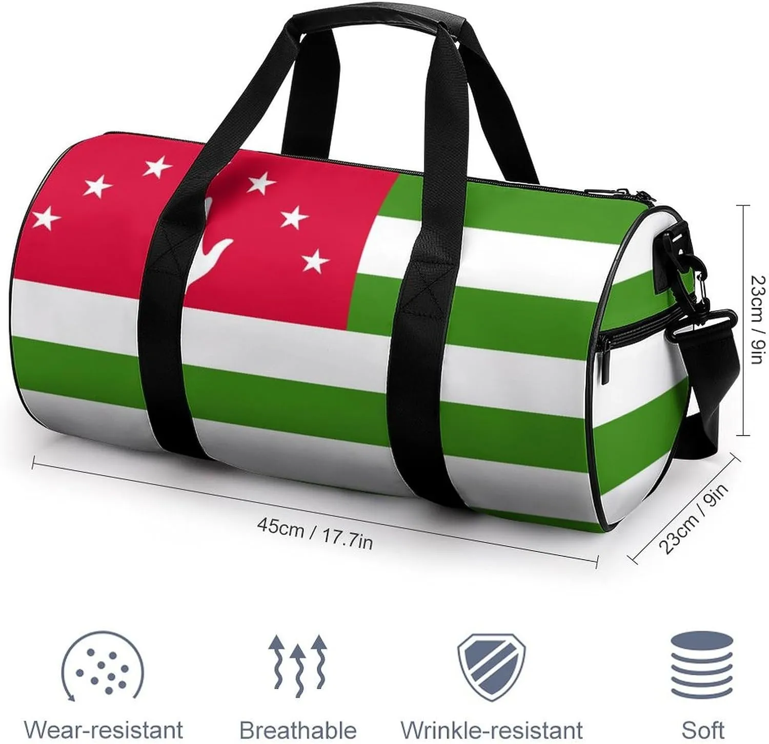 Abkhazia Flag Waterproof Gym Bag for Women Men with Wet Pocket Sports Duffel for Travel Weekender