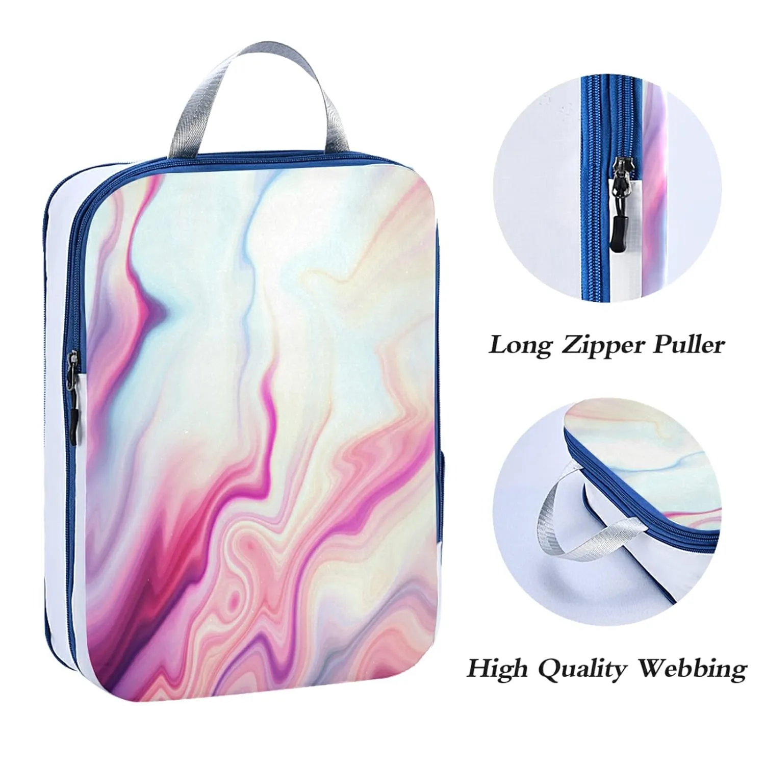 Abstract Liquid Marble Agate Slab Paint Pastel Pink Macro Wavy Lines 3 Piece set Cubes Expandable Adjustable Luggage Packing Bags, Ultralight Organizer Accessories Travel Suitcase Compressible Bags