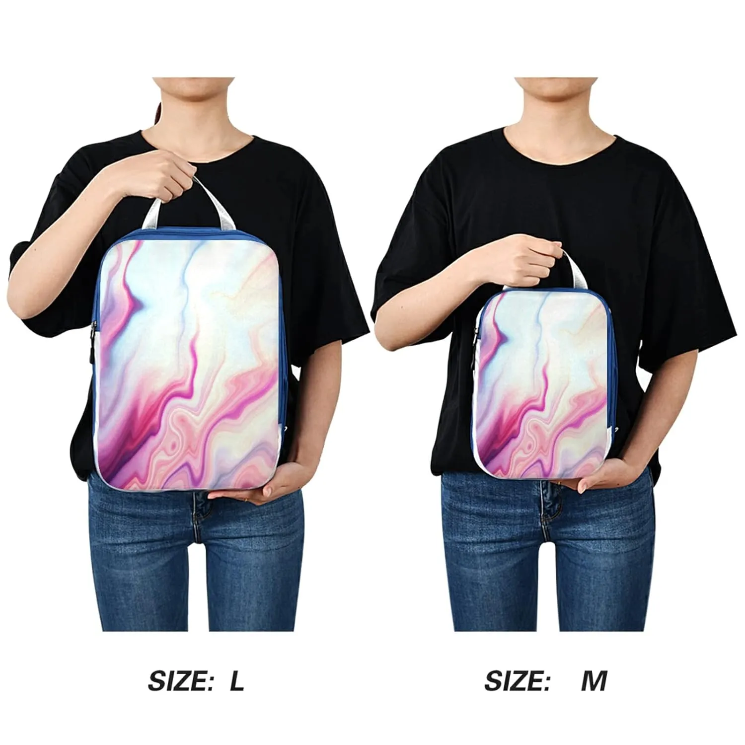 Abstract Liquid Marble Agate Slab Paint Pastel Pink Macro Wavy Lines 3 Piece set Cubes Expandable Adjustable Luggage Packing Bags, Ultralight Organizer Accessories Travel Suitcase Compressible Bags