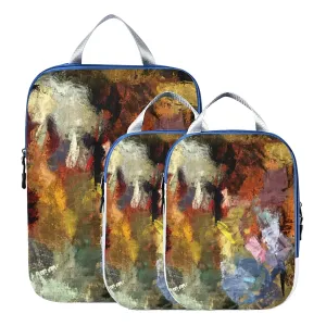 Abstract Psychedelic Colorful Oil Strokes of Paint with Brushes 3 Piece set Cubes Expandable Adjustable Luggage Packing Bags, Ultralight Organizer Accessories Travel Suitcase Compressible Bags