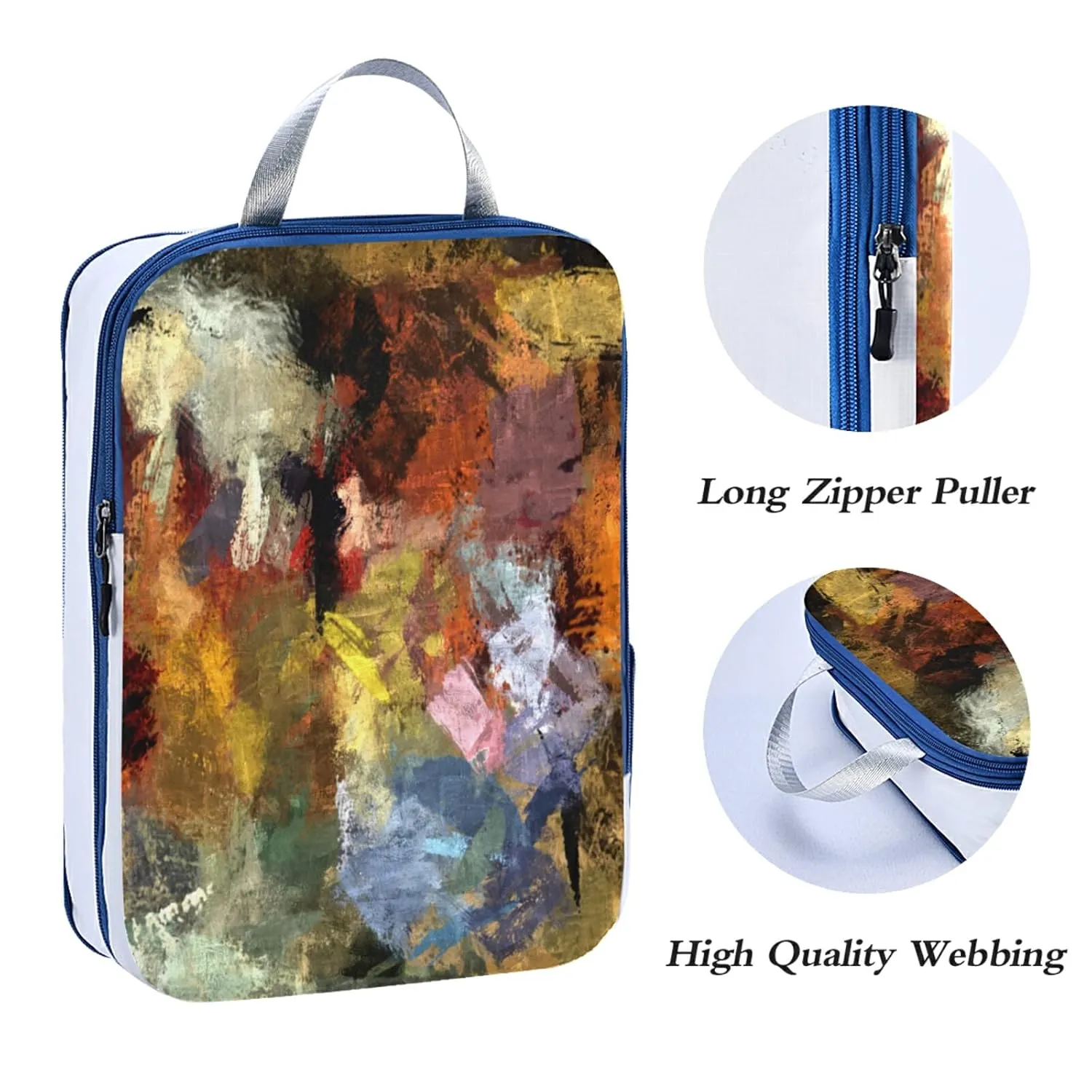 Abstract Psychedelic Colorful Oil Strokes of Paint with Brushes 3 Piece set Cubes Expandable Adjustable Luggage Packing Bags, Ultralight Organizer Accessories Travel Suitcase Compressible Bags