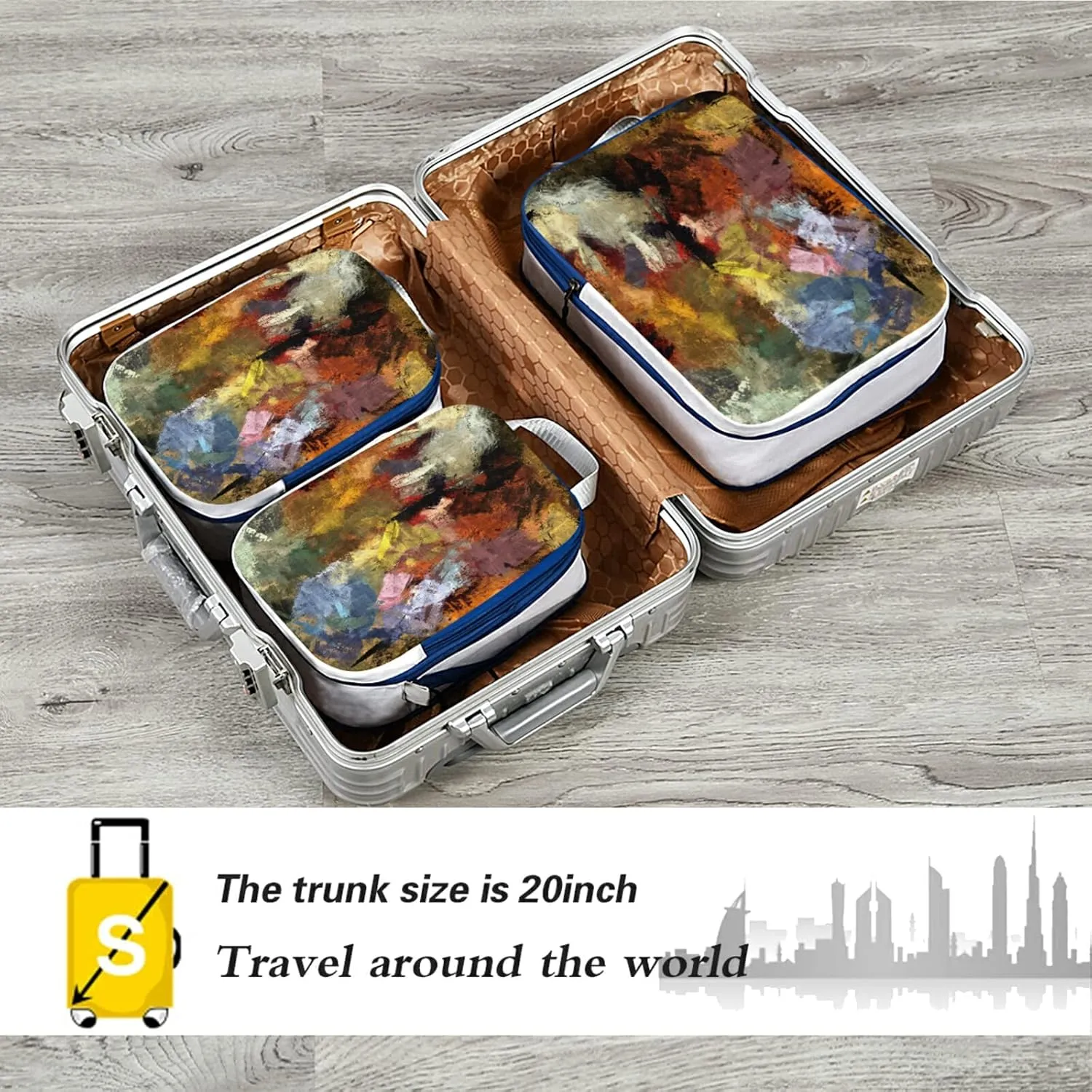Abstract Psychedelic Colorful Oil Strokes of Paint with Brushes 3 Piece set Cubes Expandable Adjustable Luggage Packing Bags, Ultralight Organizer Accessories Travel Suitcase Compressible Bags