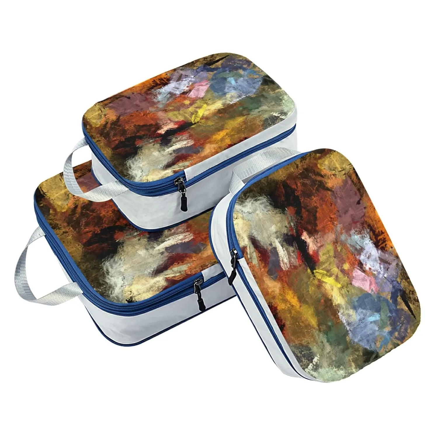 Abstract Psychedelic Colorful Oil Strokes of Paint with Brushes 3 Piece set Cubes Expandable Adjustable Luggage Packing Bags, Ultralight Organizer Accessories Travel Suitcase Compressible Bags