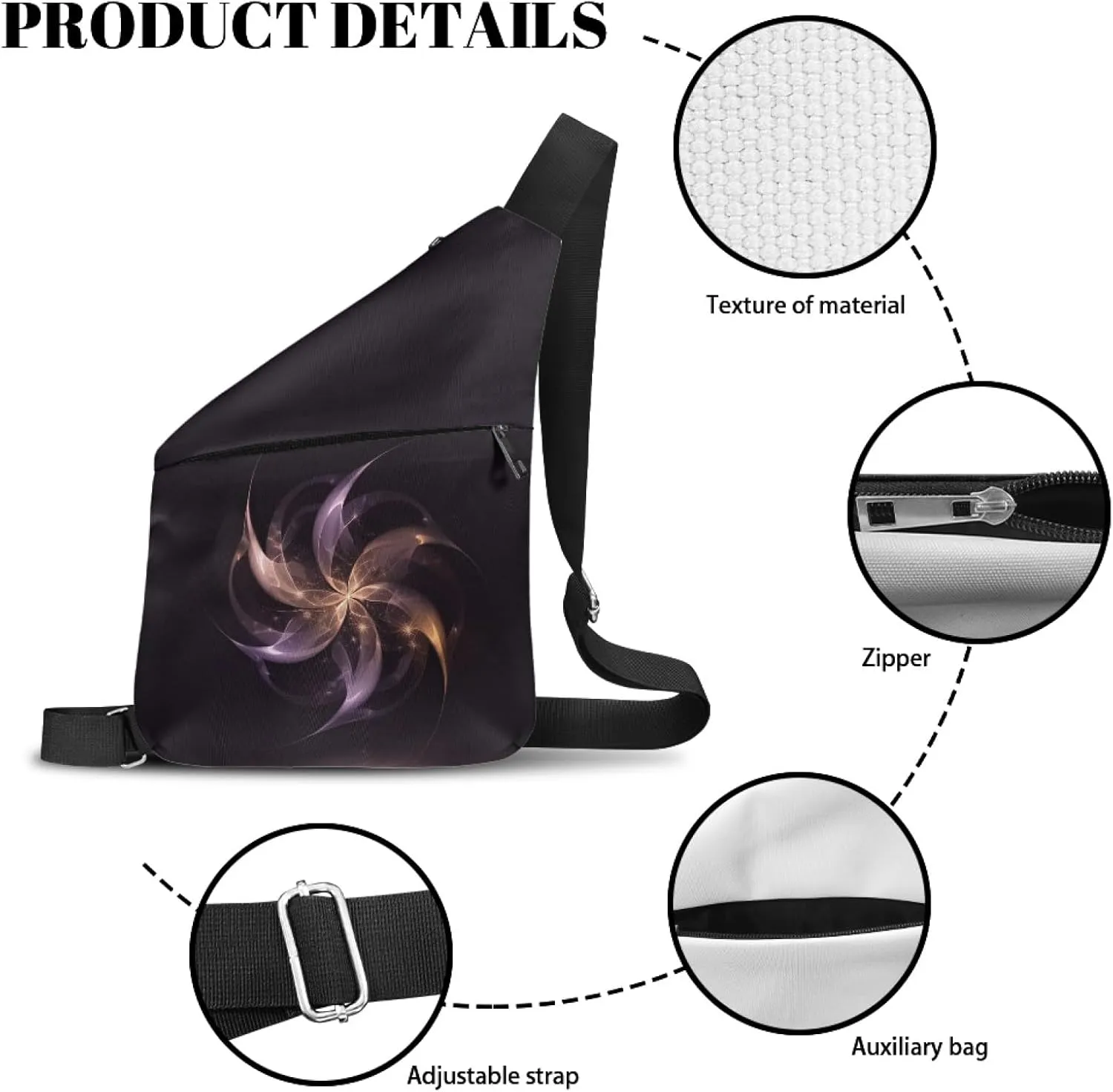 Abstract Windmill Flower Man Sling Bag for Gentlemen Black Shoulder Bag with Front Pocket Cross Body Bag for Men Gentleman Multifunctional Chest Bag for Father Handbag