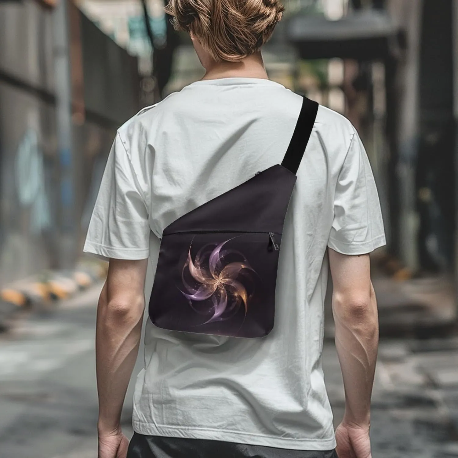 Abstract Windmill Flower Man Sling Bag for Gentlemen Black Shoulder Bag with Front Pocket Cross Body Bag for Men Gentleman Multifunctional Chest Bag for Father Handbag