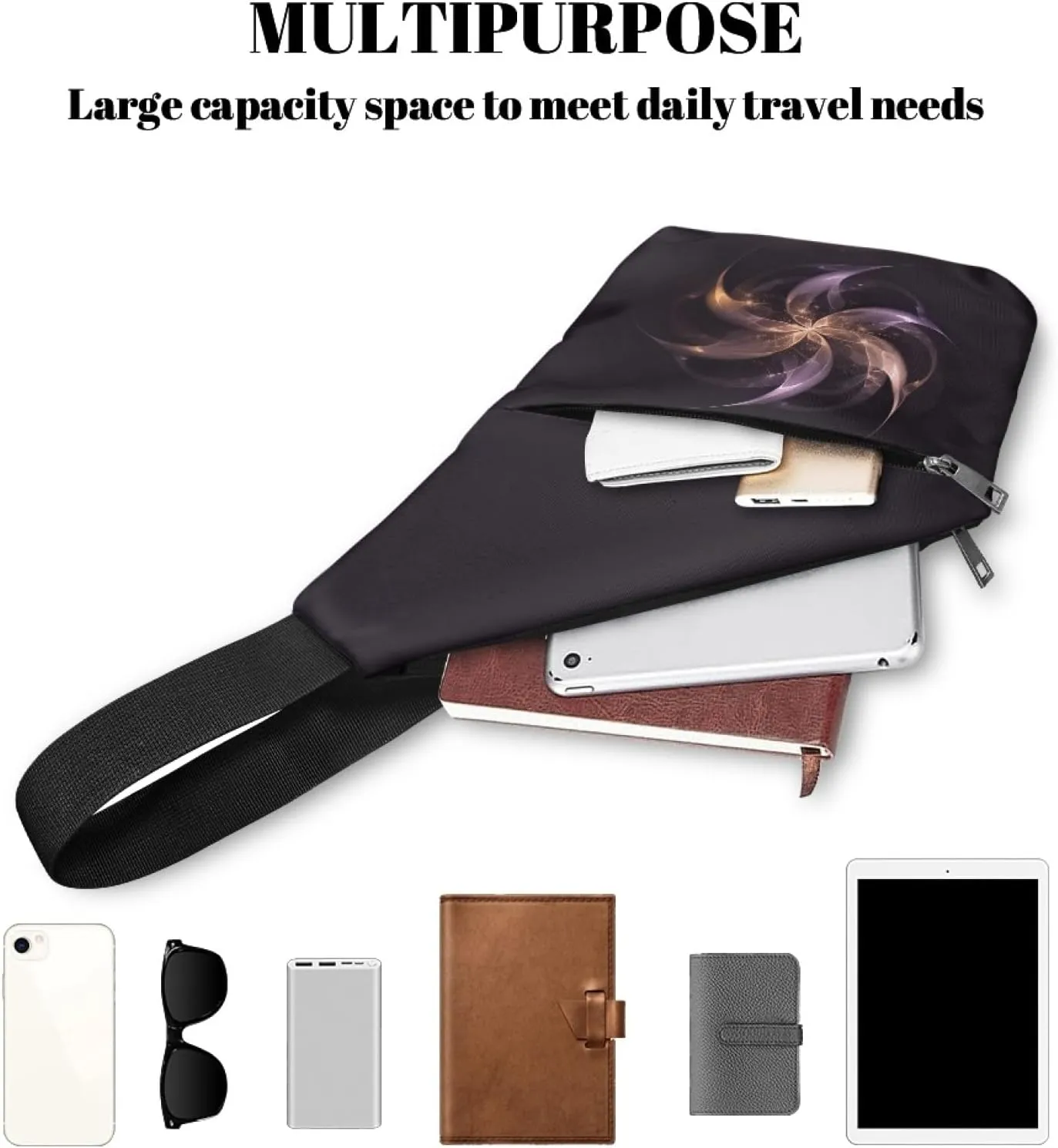 Abstract Windmill Flower Man Sling Bag for Gentlemen Black Shoulder Bag with Front Pocket Cross Body Bag for Men Gentleman Multifunctional Chest Bag for Father Handbag