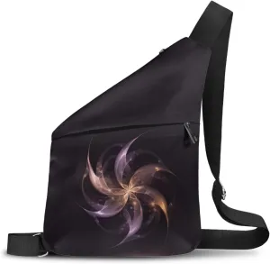 Abstract Windmill Flower Man Sling Bag for Gentlemen Black Shoulder Bag with Front Pocket Cross Body Bag for Men Gentleman Multifunctional Chest Bag for Father Handbag
