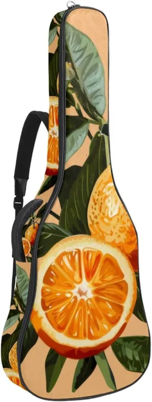 Acoustic Guitar Bag 1 cm Thick Padding, Waterproof Oxford Cloth Guitar Bag Backpack for 40-42 Inch Electric Bass Classical Guitars, Fruits Orange
