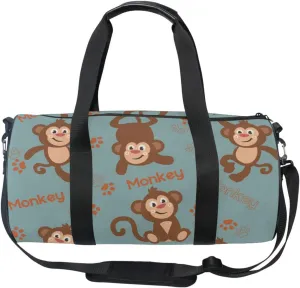 Acpiggto Gym Bag Sports Duffel Bag Blue Monkey Letter Footprints Paw Cute for Women Men Boys Girls Travel Luggage Bag Weekender Tote Sling Shoulder Backpack