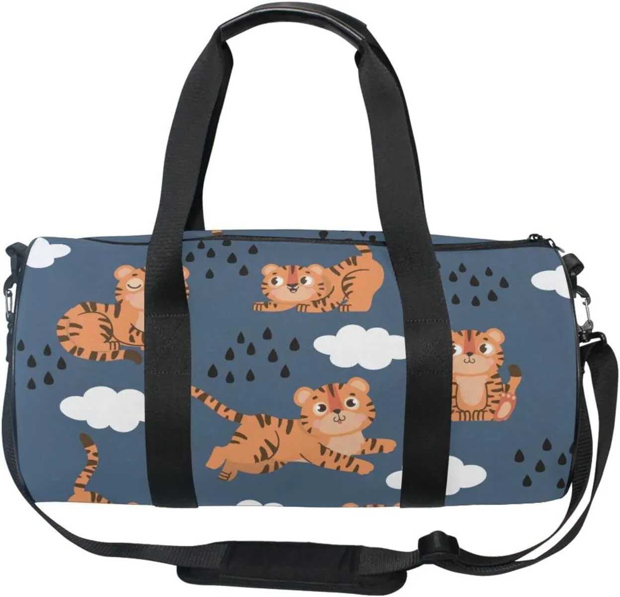 Acpiggto Gym Bag Sports Duffel Bag Navy Tiger Clouds Rain Drops Travel Luggage Bag Weekender Tote Sling Shoulder Backpack for Women Men Boys Girls