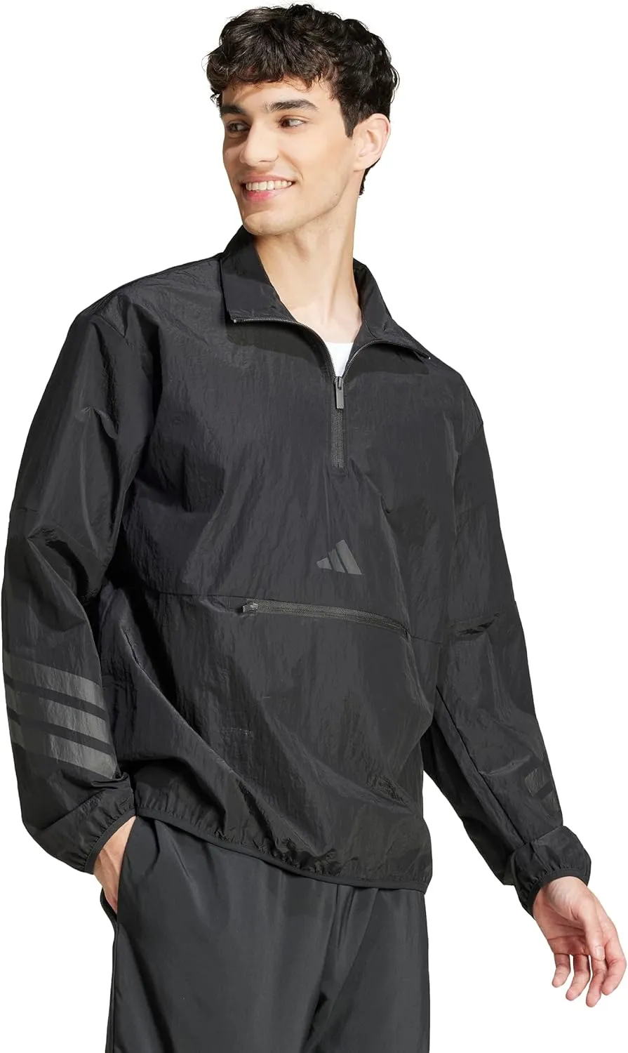 adidas Men's Size Future Icons 3-Stripes Woven Half-Zip Sweatshirt