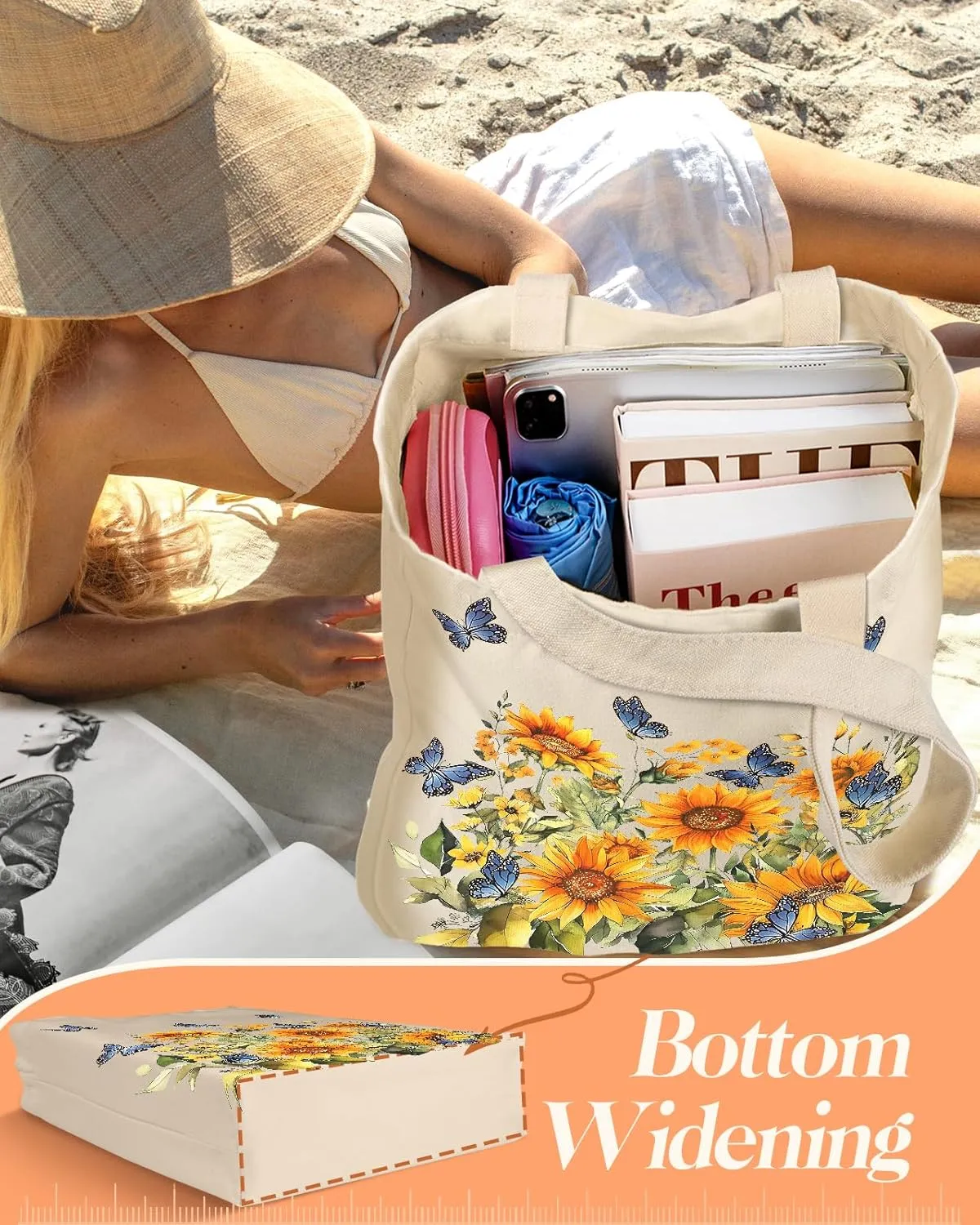 Aesthetic 2 Pack Canvas Tote Bag - with Makeup Pouch Bag for Women Reusable Grocery Bag for Gym, Travel, Work