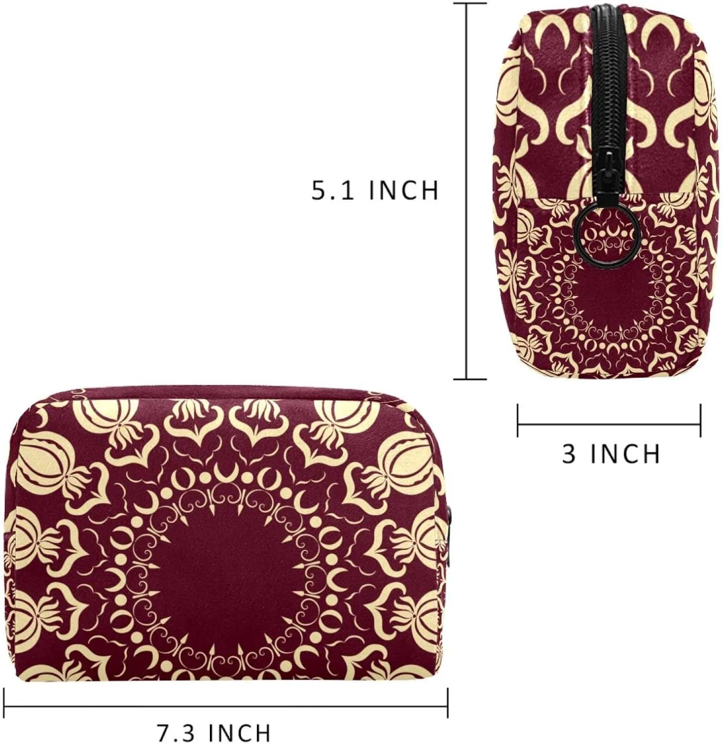 Aesthetic Arabian Style Arabesque Small Makeup Bag for Purse, Portable Cosmetic Bag Zipper Makeup Pouch for Women, Stationery, Toiletries, Travel Accessories