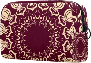 Aesthetic Arabian Style Arabesque Small Makeup Bag for Purse, Portable Cosmetic Bag Zipper Makeup Pouch for Women, Stationery, Toiletries, Travel Accessories