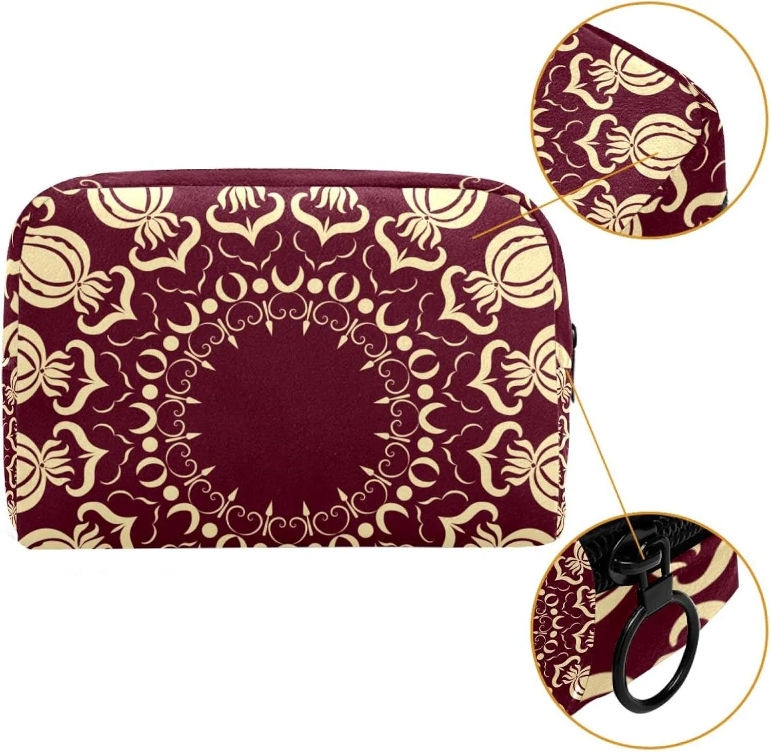 Aesthetic Arabian Style Arabesque Small Makeup Bag for Purse, Portable Cosmetic Bag Zipper Makeup Pouch for Women, Stationery, Toiletries, Travel Accessories