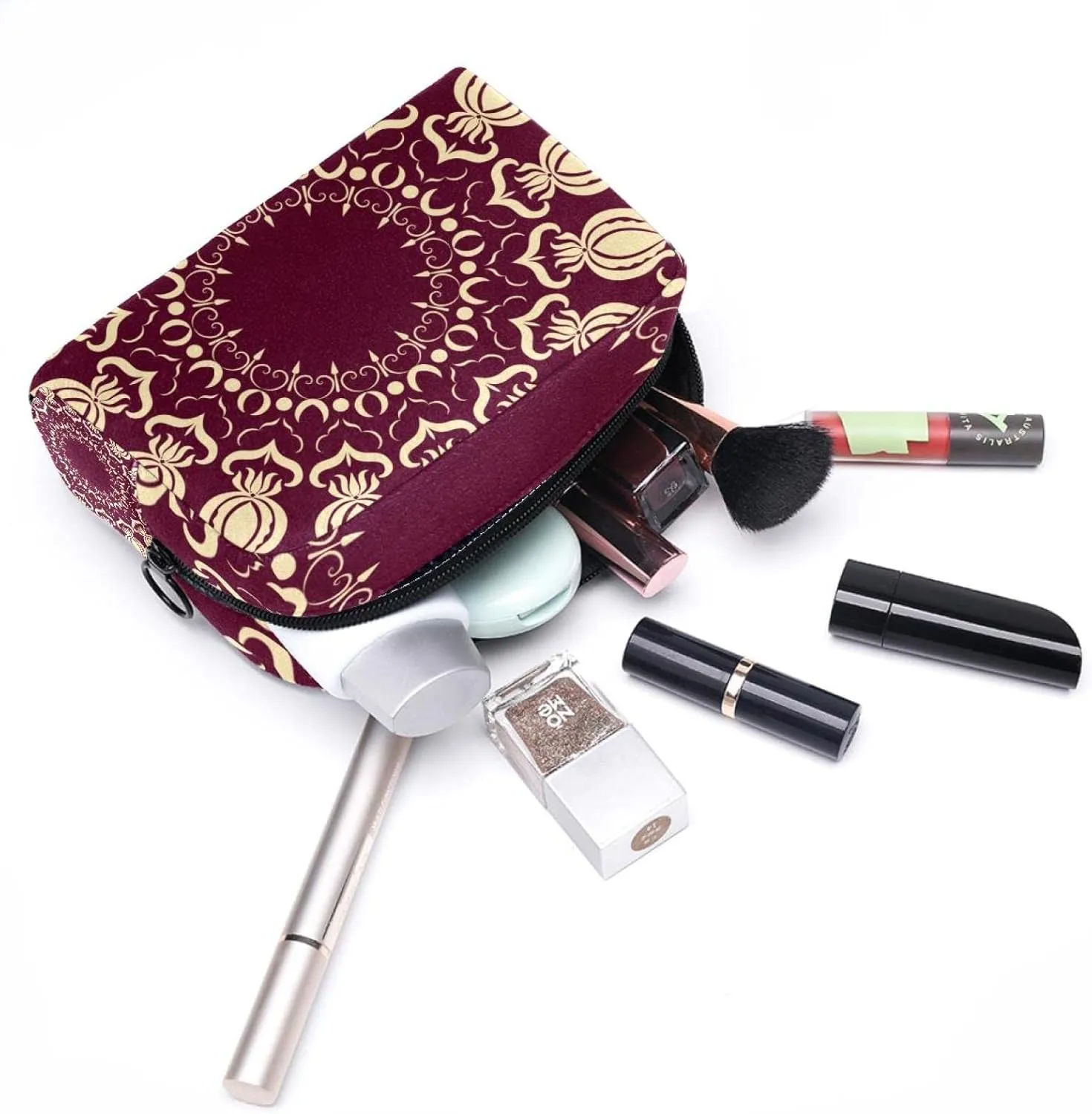 Aesthetic Arabian Style Arabesque Small Makeup Bag for Purse, Portable Cosmetic Bag Zipper Makeup Pouch for Women, Stationery, Toiletries, Travel Accessories