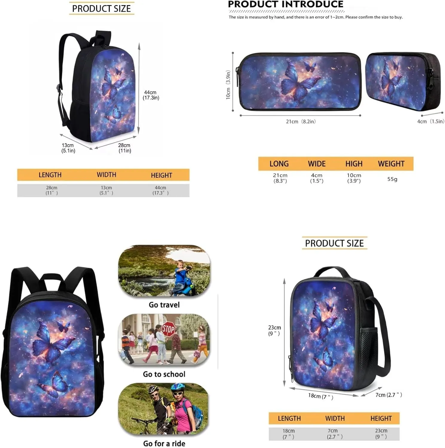 AFPANQZ Kids Backpack 3 Pieces Set Large Capacity School Bags with Heat Insulated Lunch Bags Small Pencil Bags 3 Pack