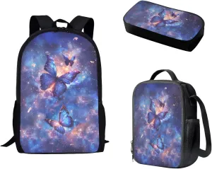 AFPANQZ Kids Backpack 3 Pieces Set Large Capacity School Bags with Heat Insulated Lunch Bags Small Pencil Bags 3 Pack