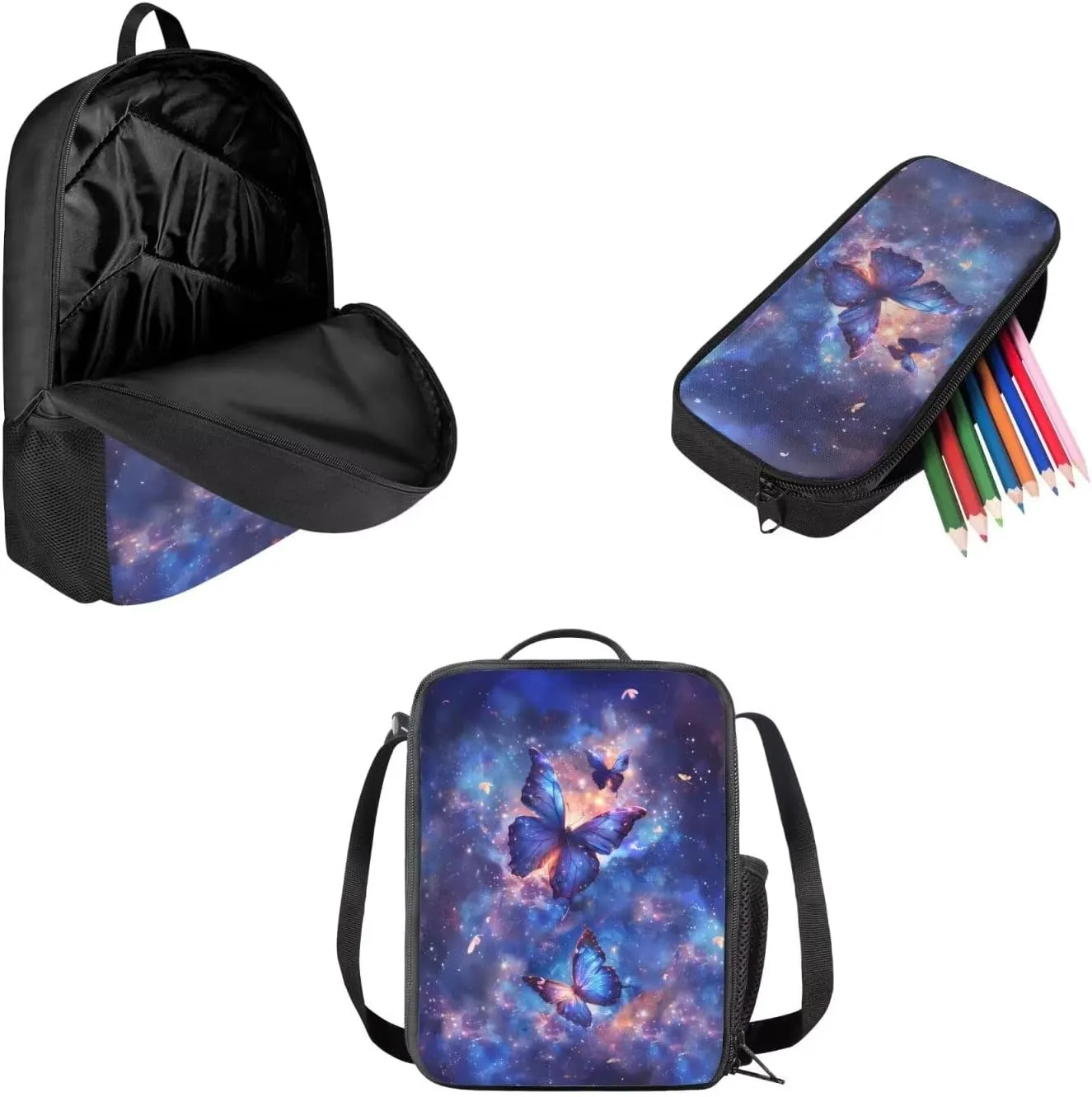 AFPANQZ Kids Backpack 3 Pieces Set Large Capacity School Bags with Heat Insulated Lunch Bags Small Pencil Bags 3 Pack