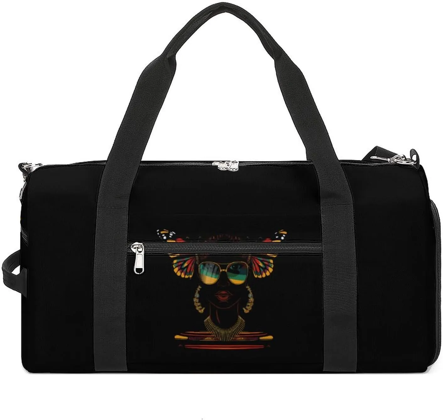 African American Pretty Girl with Monarch Butterflies Sports Gym Bag for Men Women Travel Duffel Bag with Shoulder Strap