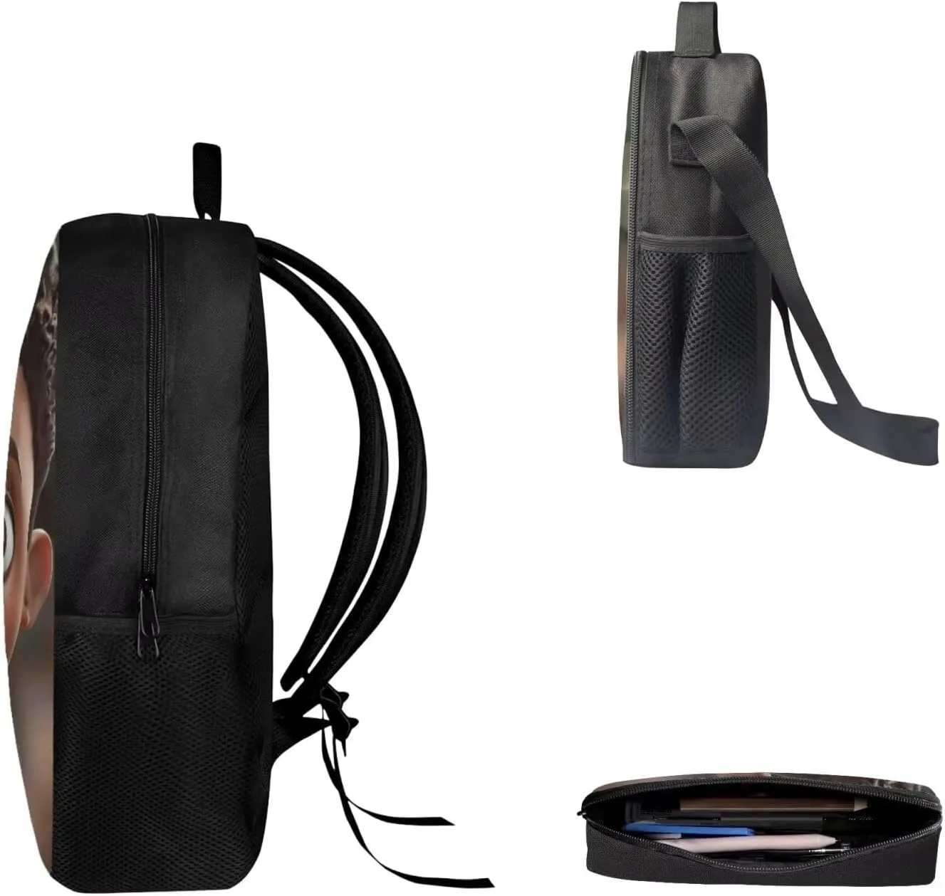 African Boy Backpack Set 3 Pcs for Primary Junior School Durable Laptop Bookbag with Lunch Box Pencil Case for Boys Teens Students Work Travel