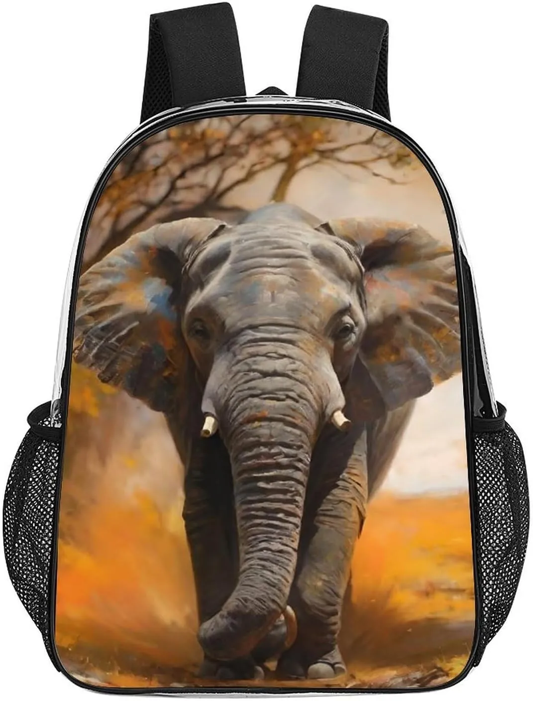 African Elephant Daypack Backpack Transparent Multipurpose Anti-Theft Shoulder Bag Big Capacity Gym Outdoor Hiking Backpack With Smooth Zippers