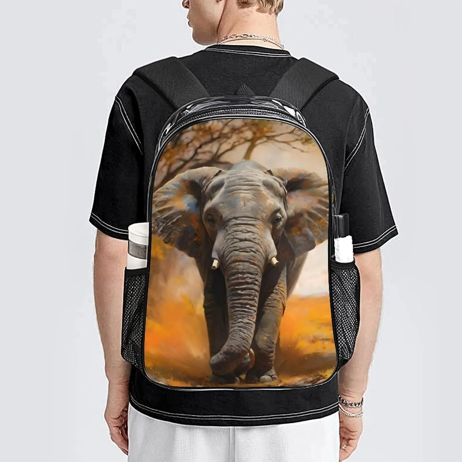 African Elephant Daypack Backpack Transparent Multipurpose Anti-Theft Shoulder Bag Big Capacity Gym Outdoor Hiking Backpack With Smooth Zippers