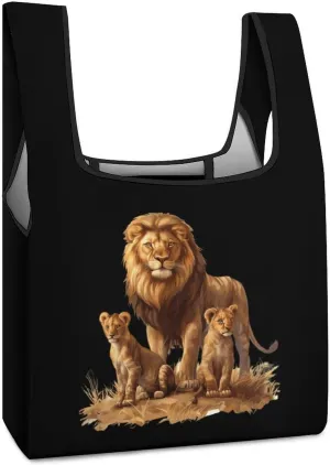 African Lions Family Reusable Grocery Bag Foldable Shopping Tote Bags With Handle Portable Handbag