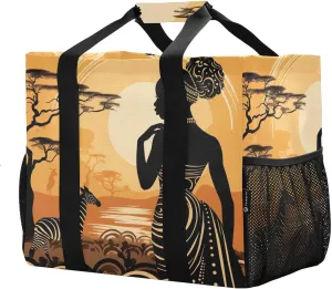 African Woman Animal Orange Foldable Travel Duffel Bag for Men Women Waterproof Weekender Overnight Carry On Tote Bag with Comfortable Handle Hospital Bag for Sport Hospital Airplane Business
