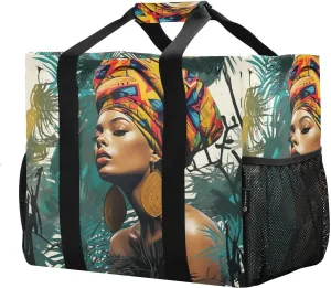 African Woman Beauty Foldable Travel Duffel Bag for Men Women Waterproof Weekender Overnight Carry On Tote Bag with Comfortable Handle Sports Gym Bag for Hospital Airplane Business Trips Sport