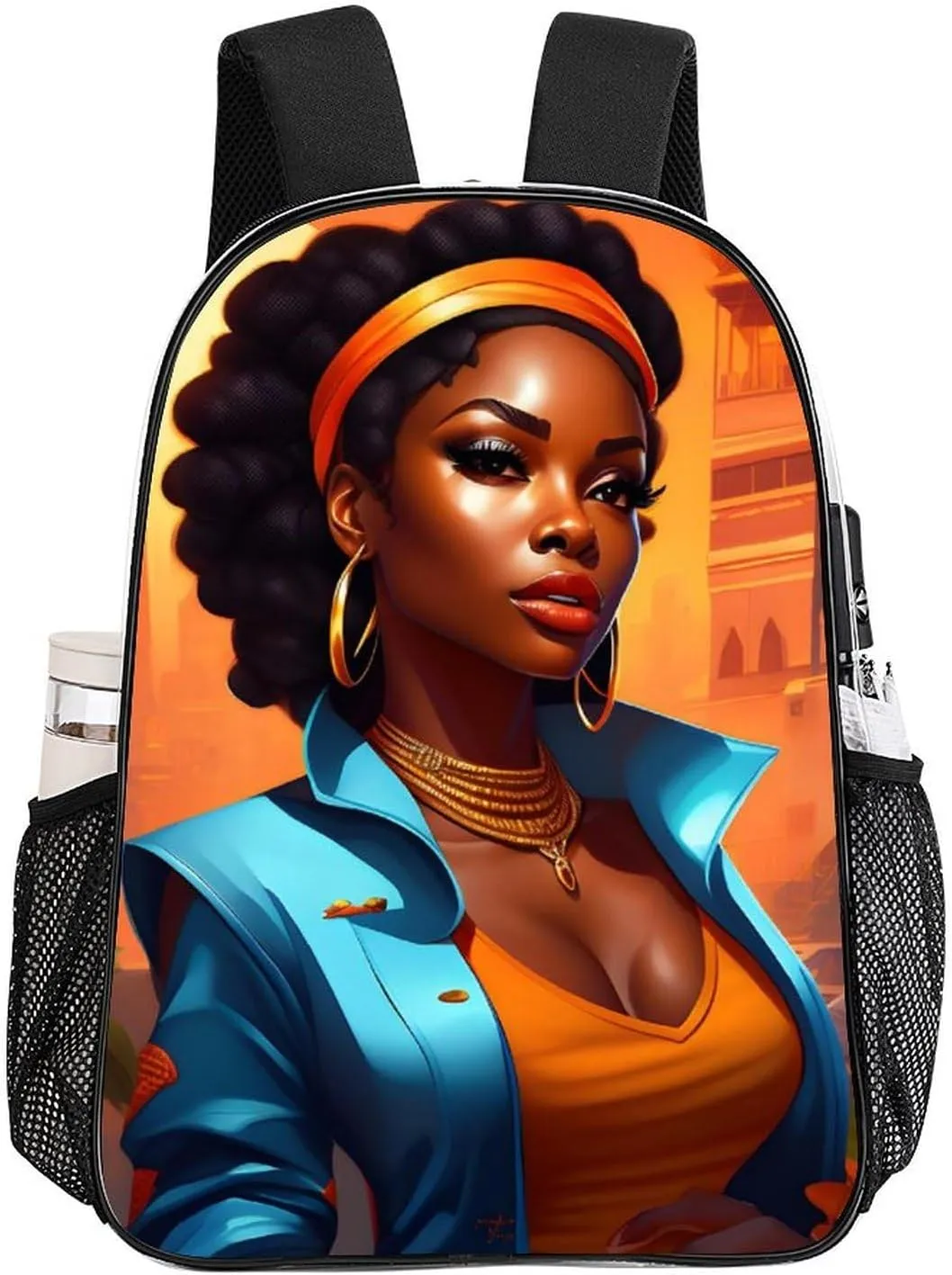 Afro Women African American Black Women Art Rucksack Transparent Anti-Theft Multipurpose Bookbag Big Capacity Travel and Sport Backpack Rucksack With Side Pockets