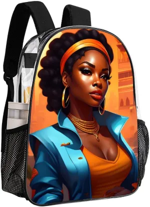 Afro Women African American Black Women Art Rucksack Transparent Anti-Theft Multipurpose Bookbag Big Capacity Travel and Sport Backpack Rucksack With Side Pockets