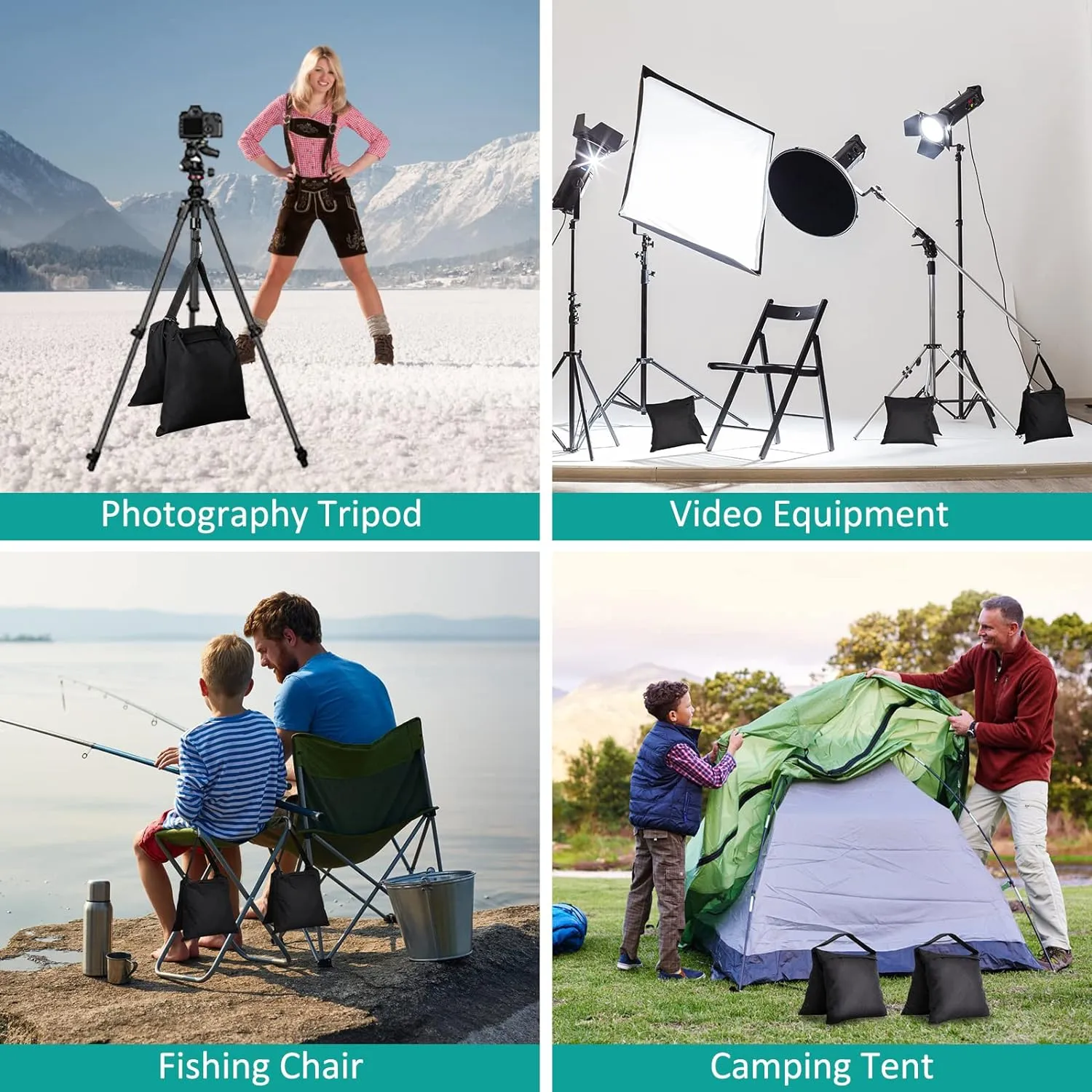 Aimosen 4 Packs Sandbags Weight Bags for Light Stand Photography Video Equipment, Heavy Duty Saddlebag for Backdrop Stand, Photo Tripod, Canopy, Pop up Tent, Umbrella Base, Fishing Chair, Picnic Table