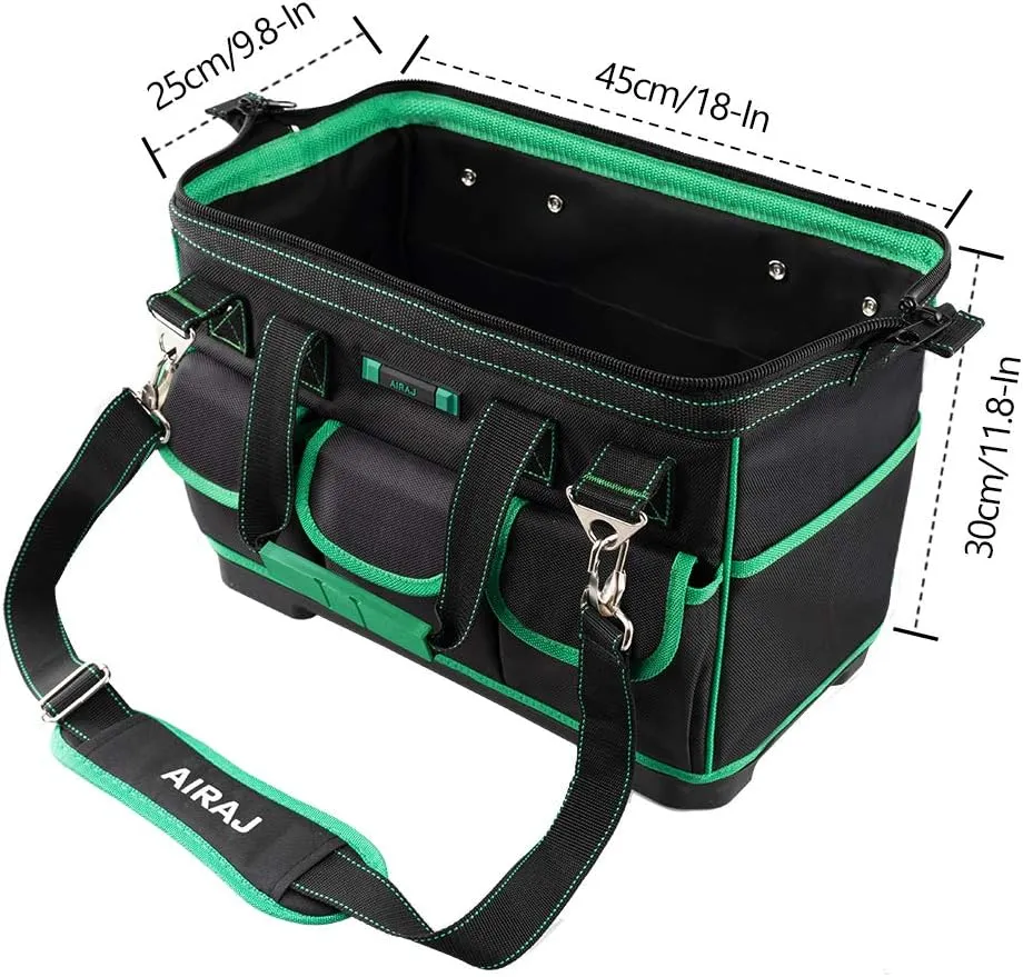 AIRAJ 18 Inch Large Tool Bag for Men Heavy Duty,Tool Storage Bag With Waterproof Molded Base,Canvas Tool Bag with Adjustable Shoulder Strap.