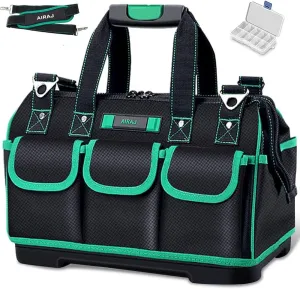 AIRAJ 18 Inch Large Tool Bag for Men Heavy Duty,Tool Storage Bag With Waterproof Molded Base,Canvas Tool Bag with Adjustable Shoulder Strap.