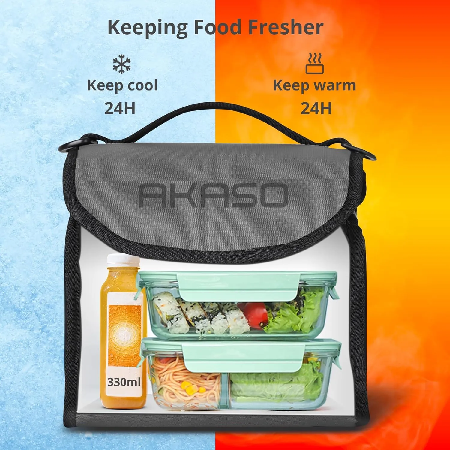 AKASO Insulated Cooler Lunch Bag Packable Lunch Box 12 Can Cooler Bag with Adjustable Shoulder Strap for Office Picnic, Light Gray
