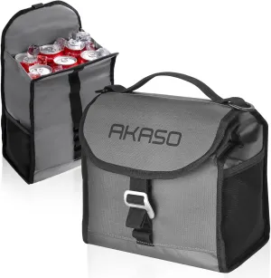 AKASO Insulated Cooler Lunch Bag Packable Lunch Box 12 Can Cooler Bag with Adjustable Shoulder Strap for Office Picnic, Light Gray