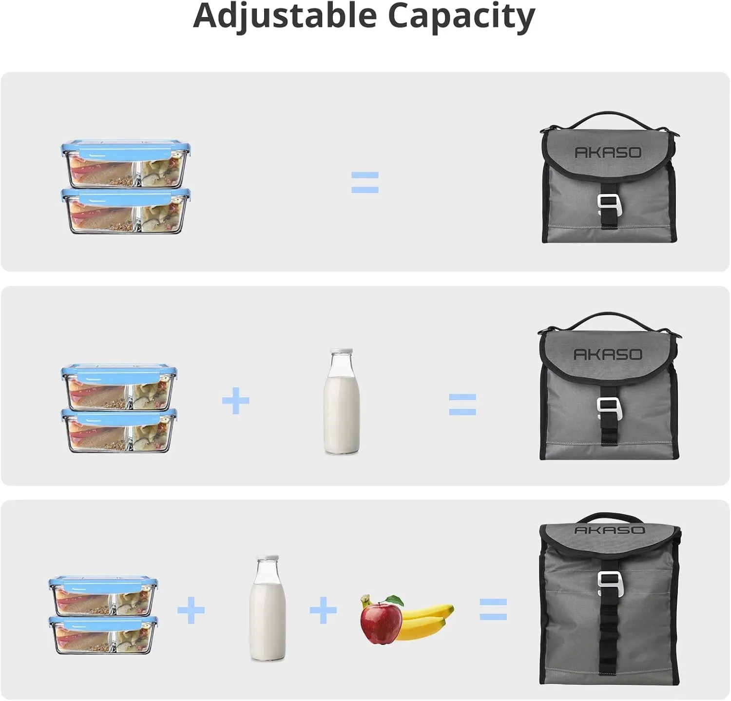 AKASO Insulated Cooler Lunch Bag Packable Lunch Box 12 Can Cooler Bag with Adjustable Shoulder Strap for Office Picnic, Light Gray