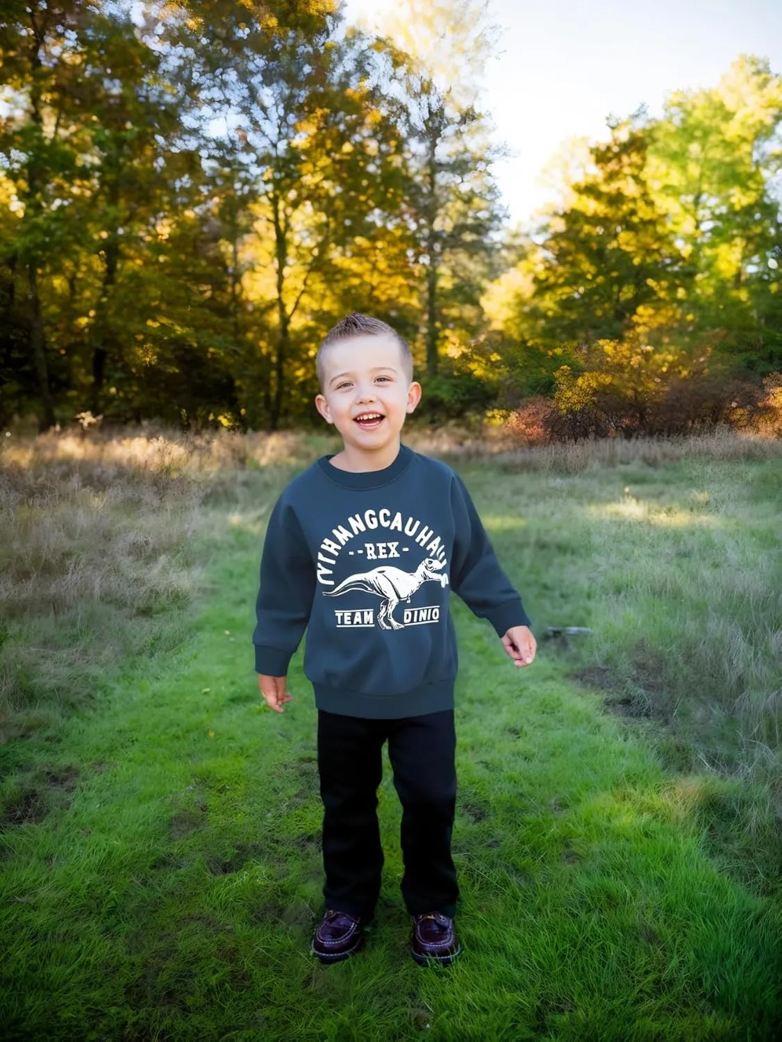 Akyzic Boy Dinosaur Sweatshirts Toddler Long Sleeve Cotton Space Pullover Cartoon T-Shirts Sport Top Tee For Kids 2-7T