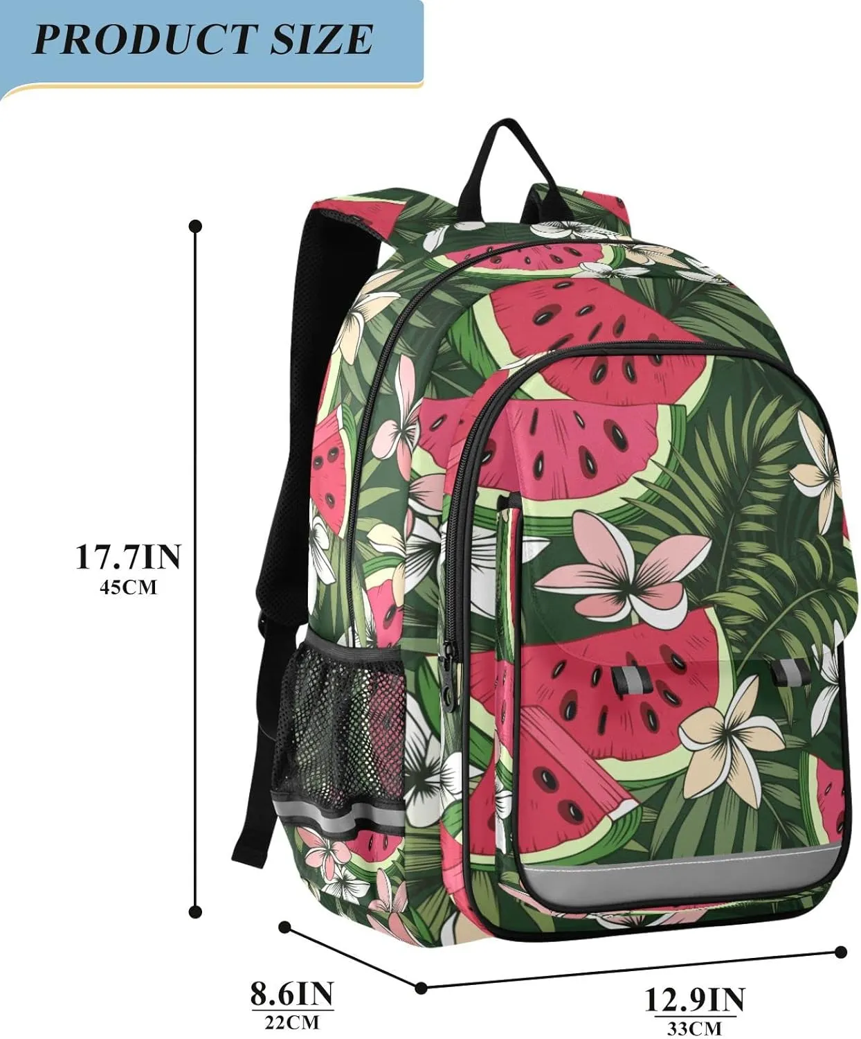 ALAZA Sliced Watermelon Palm Leave Plumerias Casual Backpack Travel Daypack Bookbag