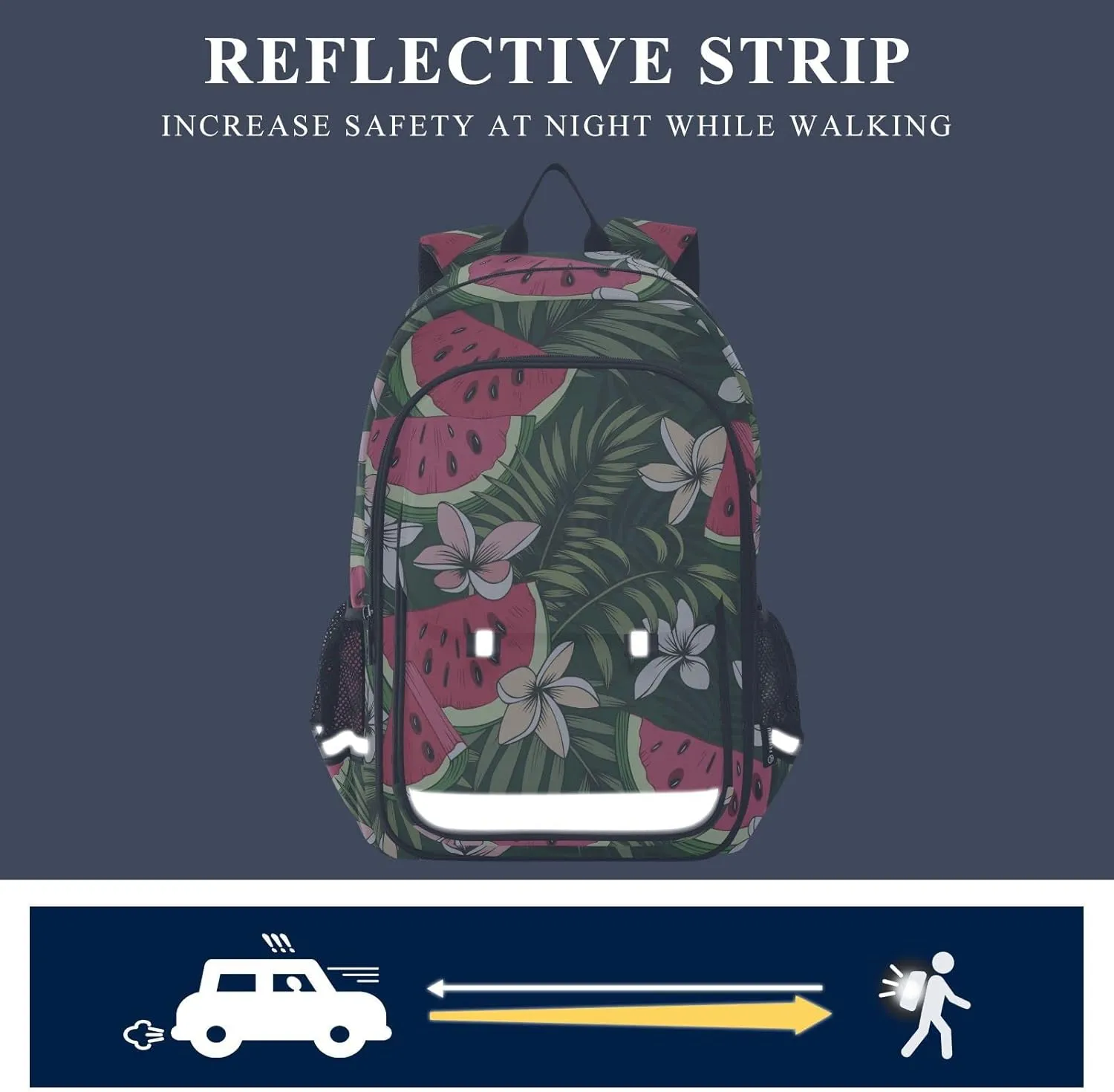 ALAZA Sliced Watermelon Palm Leave Plumerias Casual Backpack Travel Daypack Bookbag