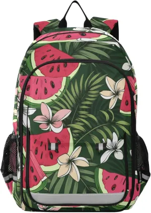 ALAZA Sliced Watermelon Palm Leave Plumerias Casual Backpack Travel Daypack Bookbag