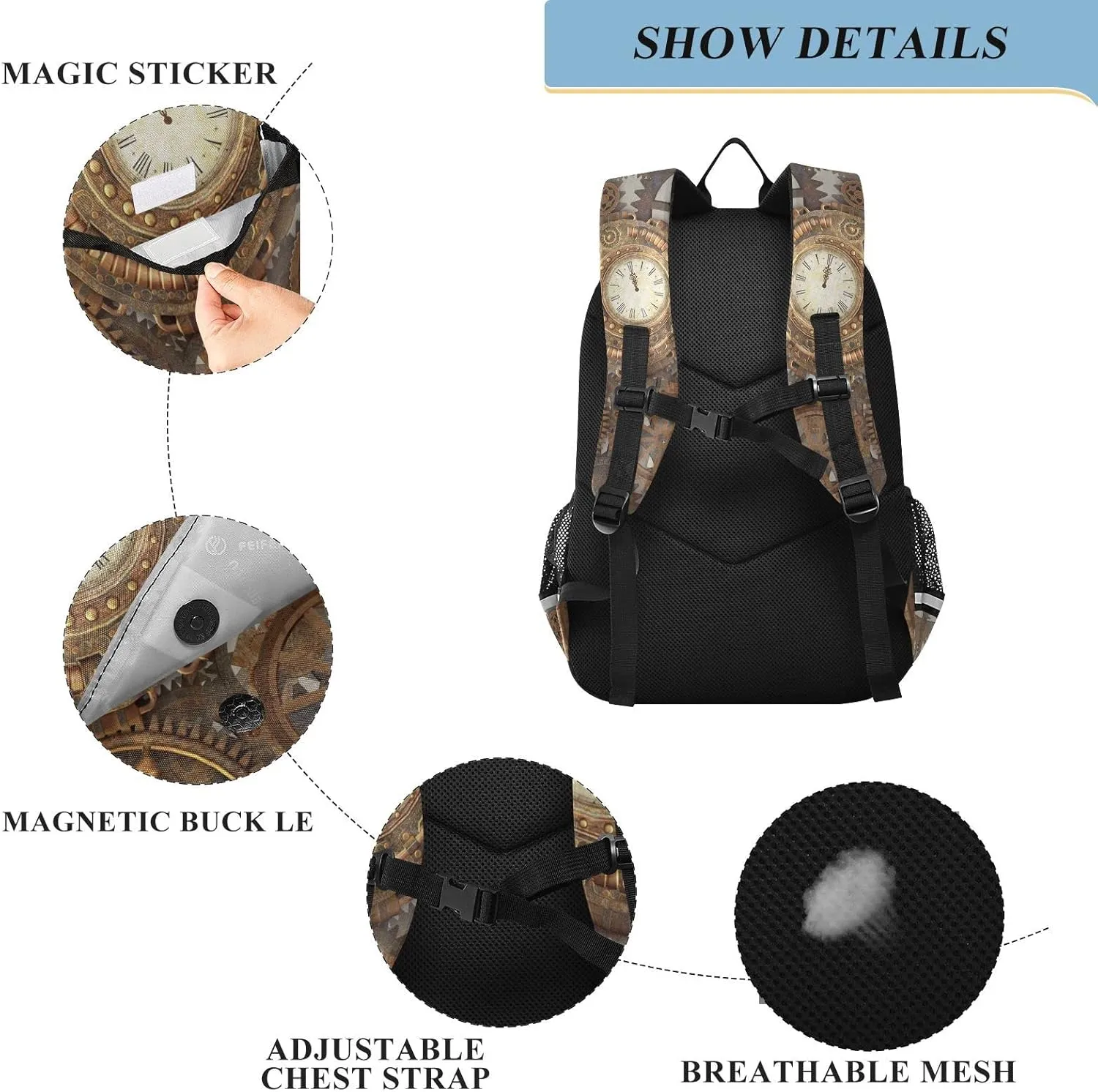 ALAZA Steampunk Clock Backpack Daypack Bookbag