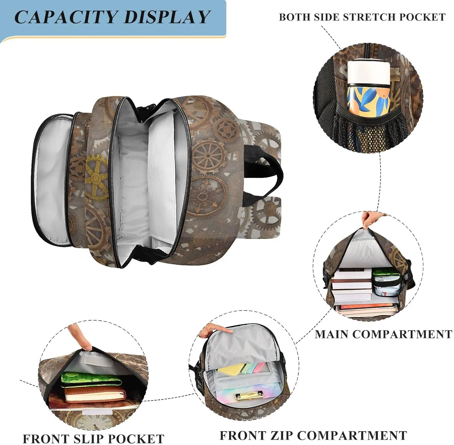 ALAZA Steampunk Clock Backpack Daypack Bookbag