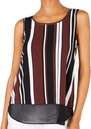 Alfani Petite Printed Woven Hem Sleeveless Top Outline Stripe PS