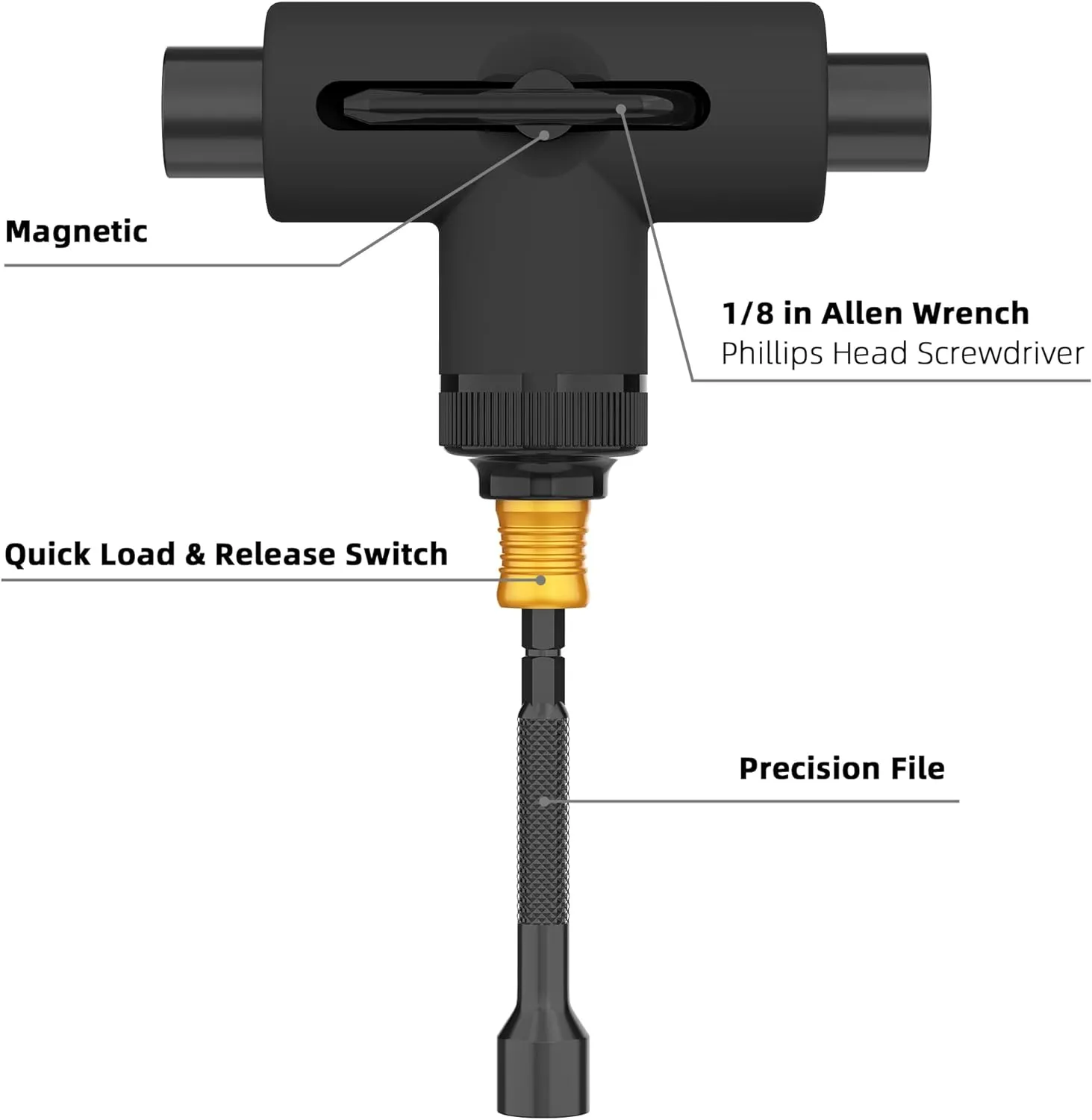 All-in-One Skate Tools Multi-Function Portable Skateboard T Tool Accessory with T-Type Allen Key and L-Type Phillips Head Wrench Screwdriver
