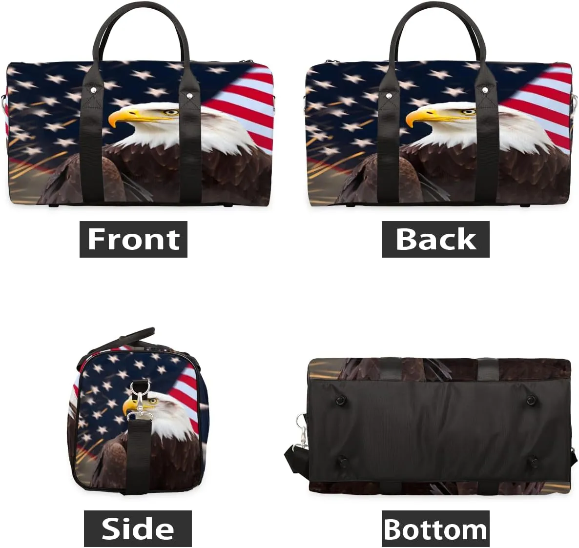 American Flag Eagles Travel Duffle Bag, Sports Gym Bags for Women Men, Carry On Weekender Overnight Bag, 4th of July Workout Hospital Airplane Trips Bag
