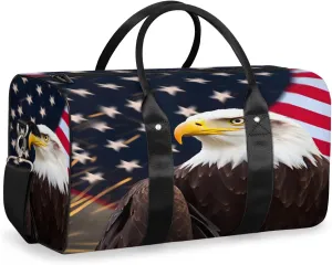 American Flag Eagles Travel Duffle Bag, Sports Gym Bags for Women Men, Carry On Weekender Overnight Bag, 4th of July Workout Hospital Airplane Trips Bag